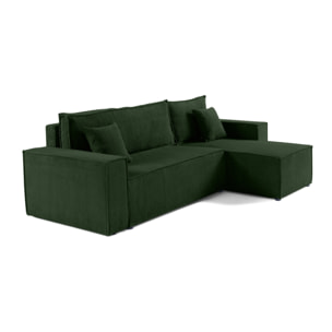 Cezanne - canapé d'angle réversible - 4 places - convertible avec coffre - en velours côtelé - Vert