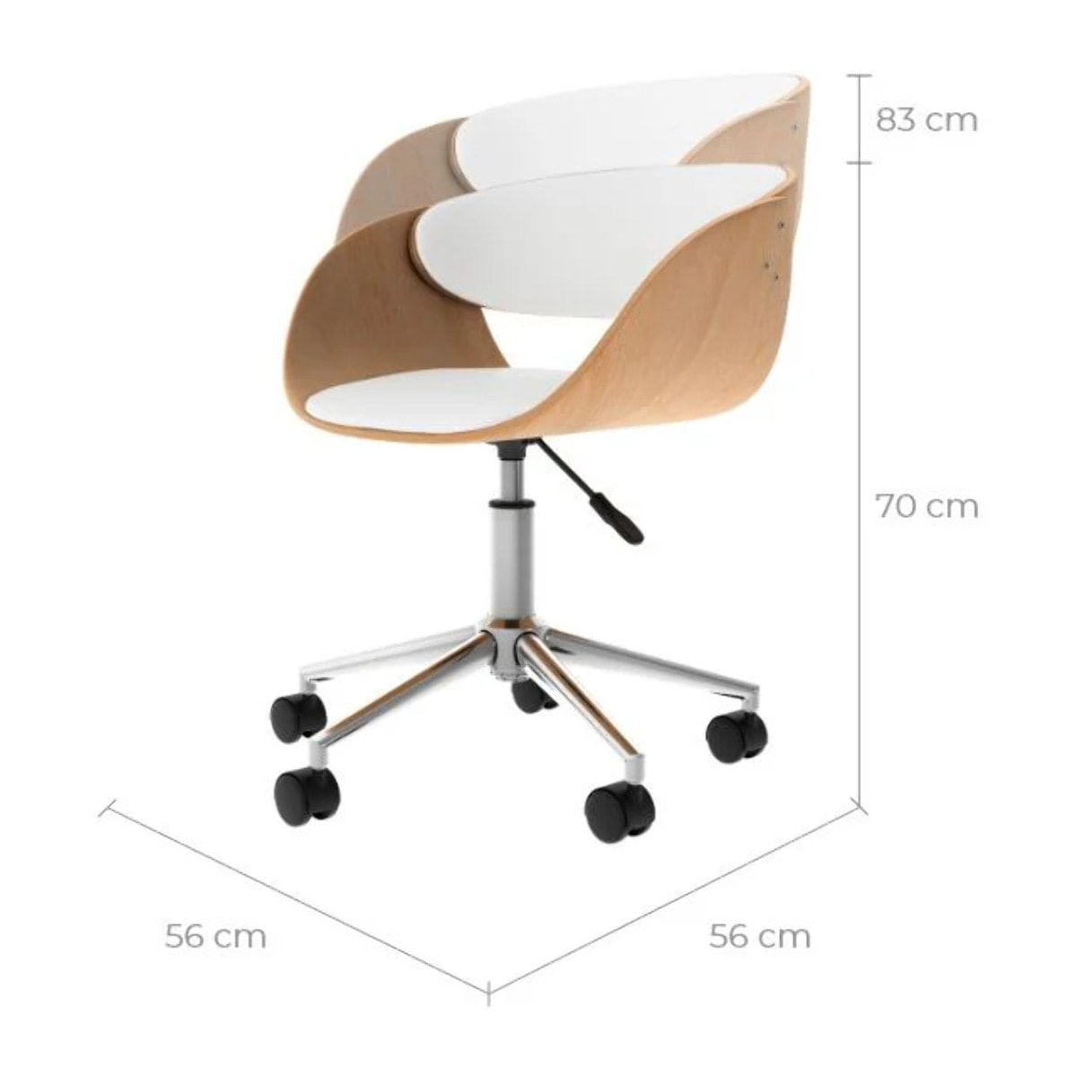 Chaise de bureau pivotante sur roulettes en bois et PU blanc - Adelmar