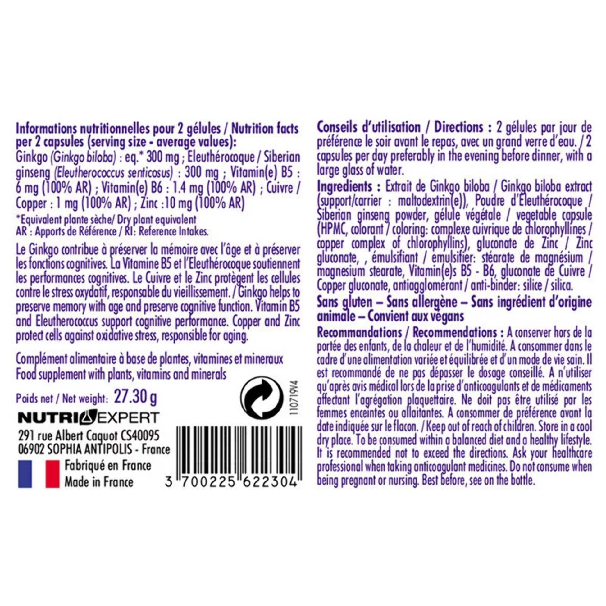 NUTRIEXPERT - Cervotonus- Protège du vieillissement intellectuel - Renforce la mémoire et la concentration - Vegan - Lot de 2 produits