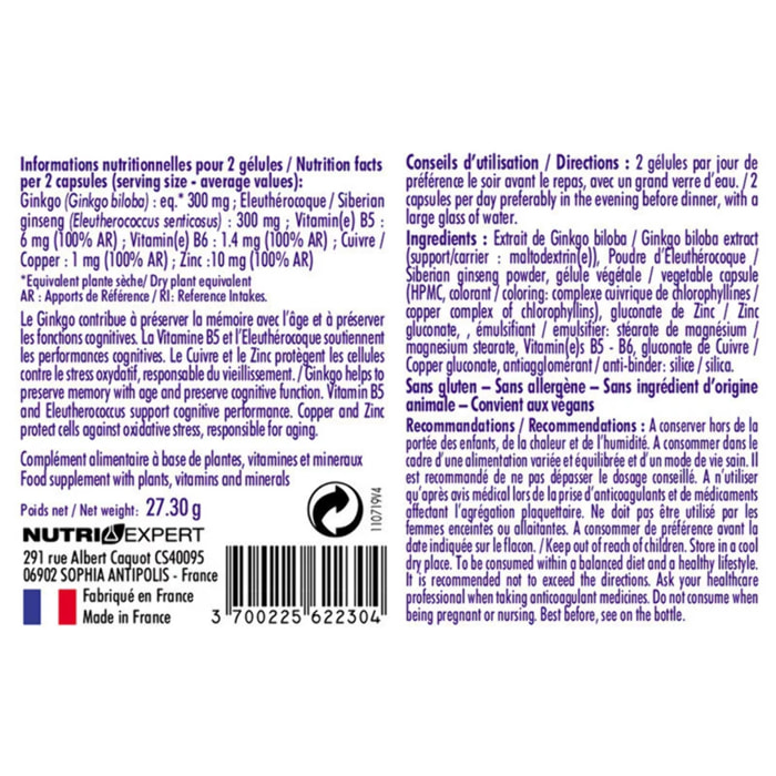 NUTRIEXPERT - Cervotonus- Protège du vieillissement intellectuel - Renforce la mémoire et la concentration - Vegan - Lot de 2 produits