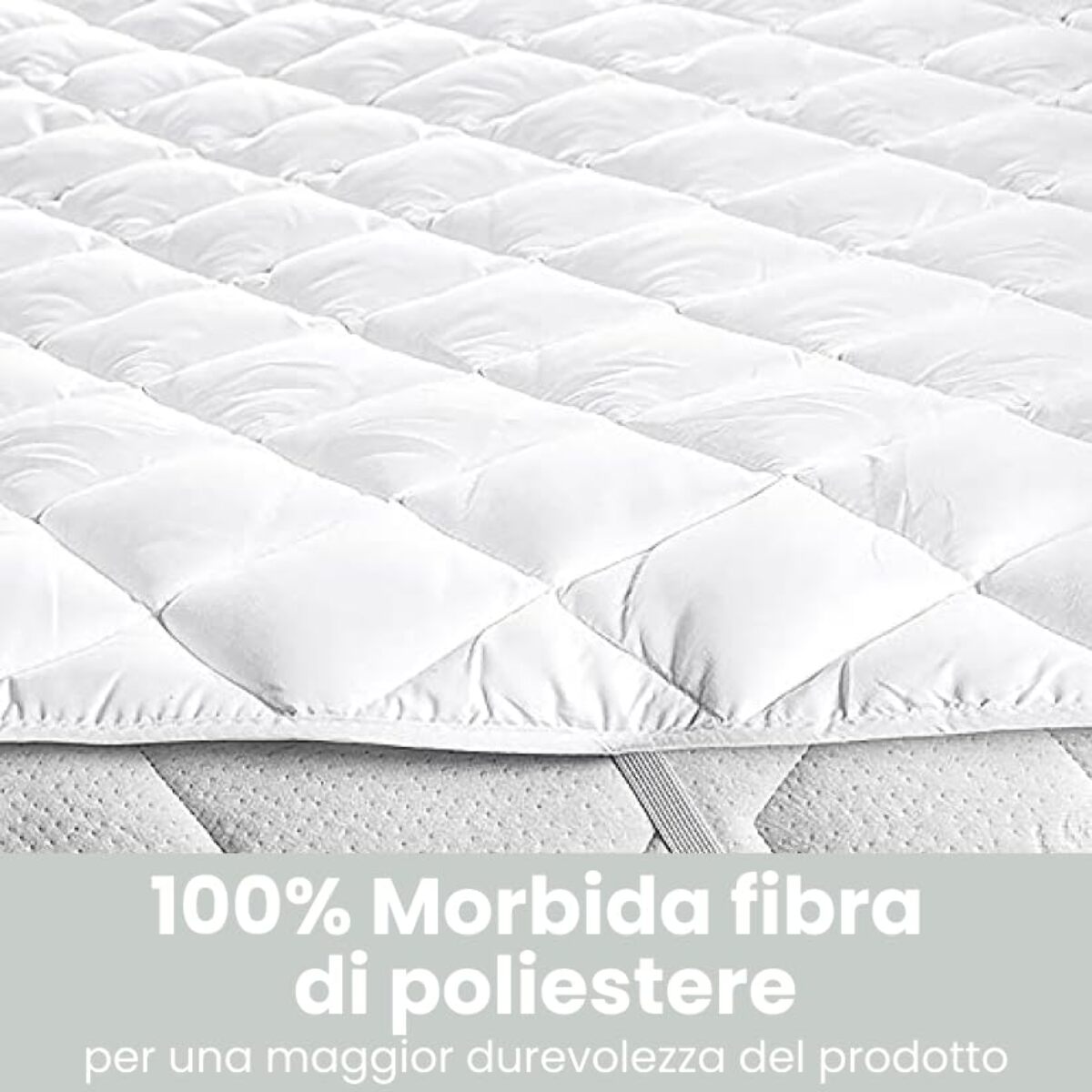 Topper Matrimoniale, Imbottito con Trapuntatura a Quadri, Lavabile in Lavatrice, con Angoli Elastici