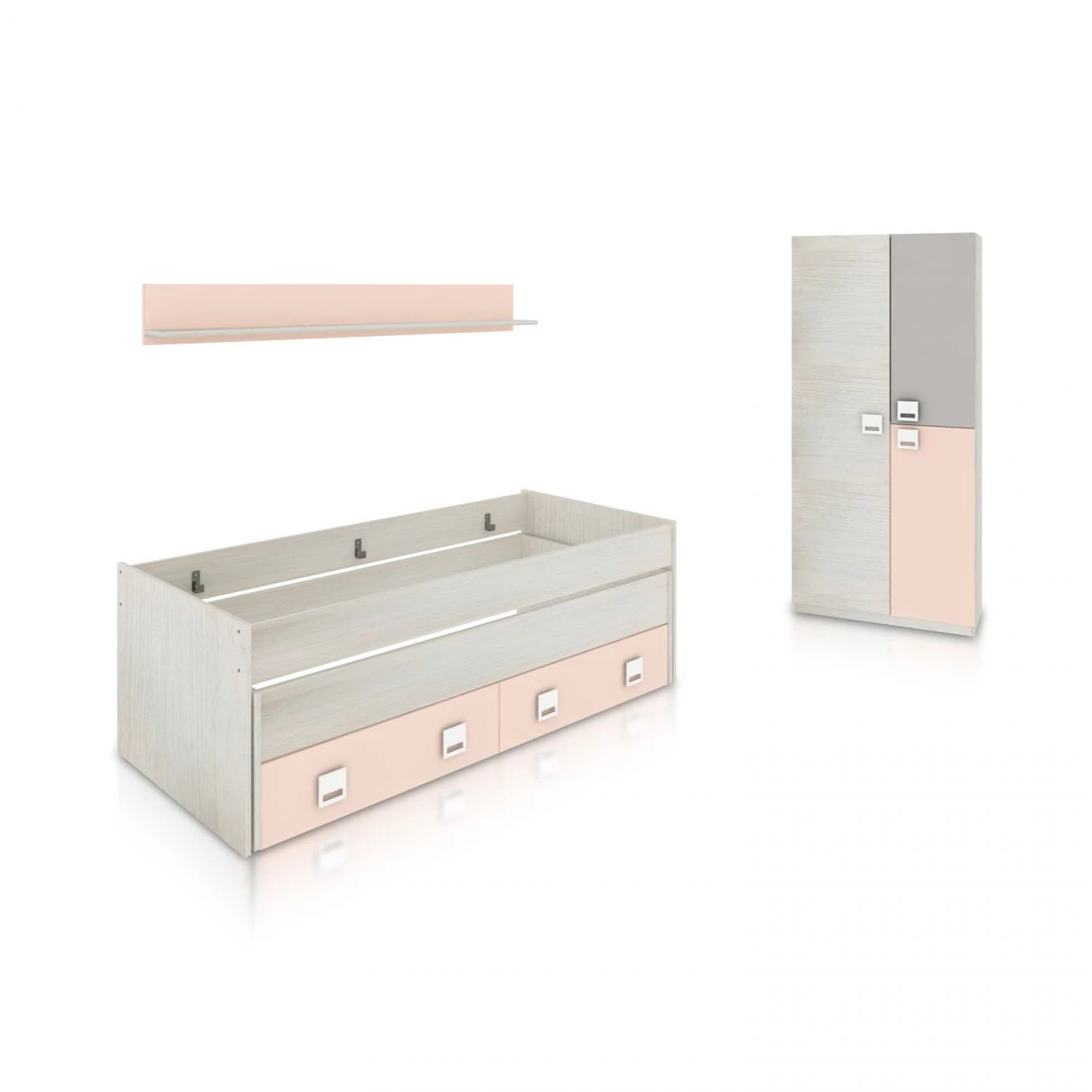 Dormitorio juvenil Kenia Plus Blanco Alpes - Rosa y Gris