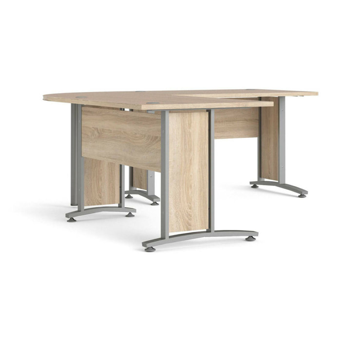 Scrivania Heling, Scrittoio multiuso, Tavolo per ufficio porta PC, Piano di lavoro, 200x200 h75 cm, Grigio e Quercia