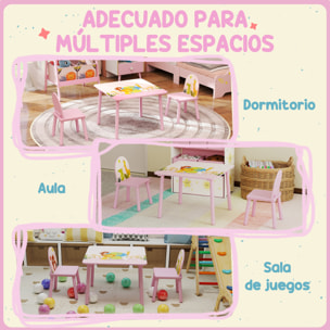 Mesa Infantil con 2 Sillas, Mesa y Sillas Infantil con Estampados de Animales, para Niños y Niñas de 3-8 Años, para Hogar, Guardería, Aulas, Rosa