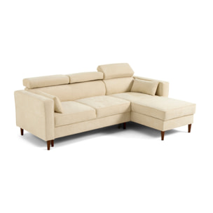 Alicante - canapé d'angle réversible convertible avec têtières - coffre - 4 places - en tissu texturé - Beige