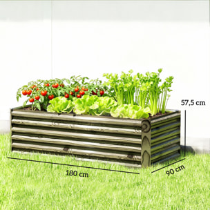 Jardinera Exterior Grande Rectangular de Acero Galvanizado, Huerto Urbano para Cultivar Plantas, Macetero Grande Exterior con Base Abierta, Resistente a la Intemperie, 180x90x57,5 cm, Natural