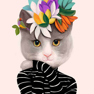 Affiche enfant couronne fleurie  Affiche + cadre en bois - Chêne