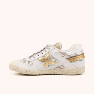 Zapatilla Casual de Piel Blanca con Detalles Dorados MUNICH GOAL 1644