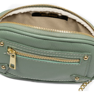 Asola borsa a tracolla, in vera pelle finitura dollaro.