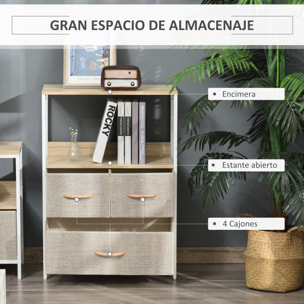 Cómoda con 4 Cajones Cajonera de Tela con Compartimento Abierto y Estructura Metálico Cómoda para Dormitorio Pasillo Gris