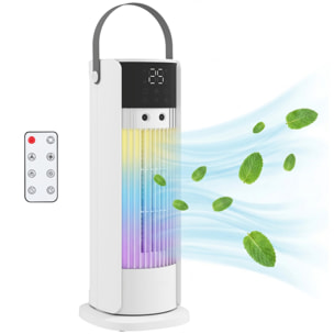 Ventilador de Escritorio con Niebla, Luz RGB, Ventilación de Mesa con 3 Velocidades, Oscilación de 90°, Temporizador de 10H, Control Remoto, Asa, para Dormitorios, Blanco