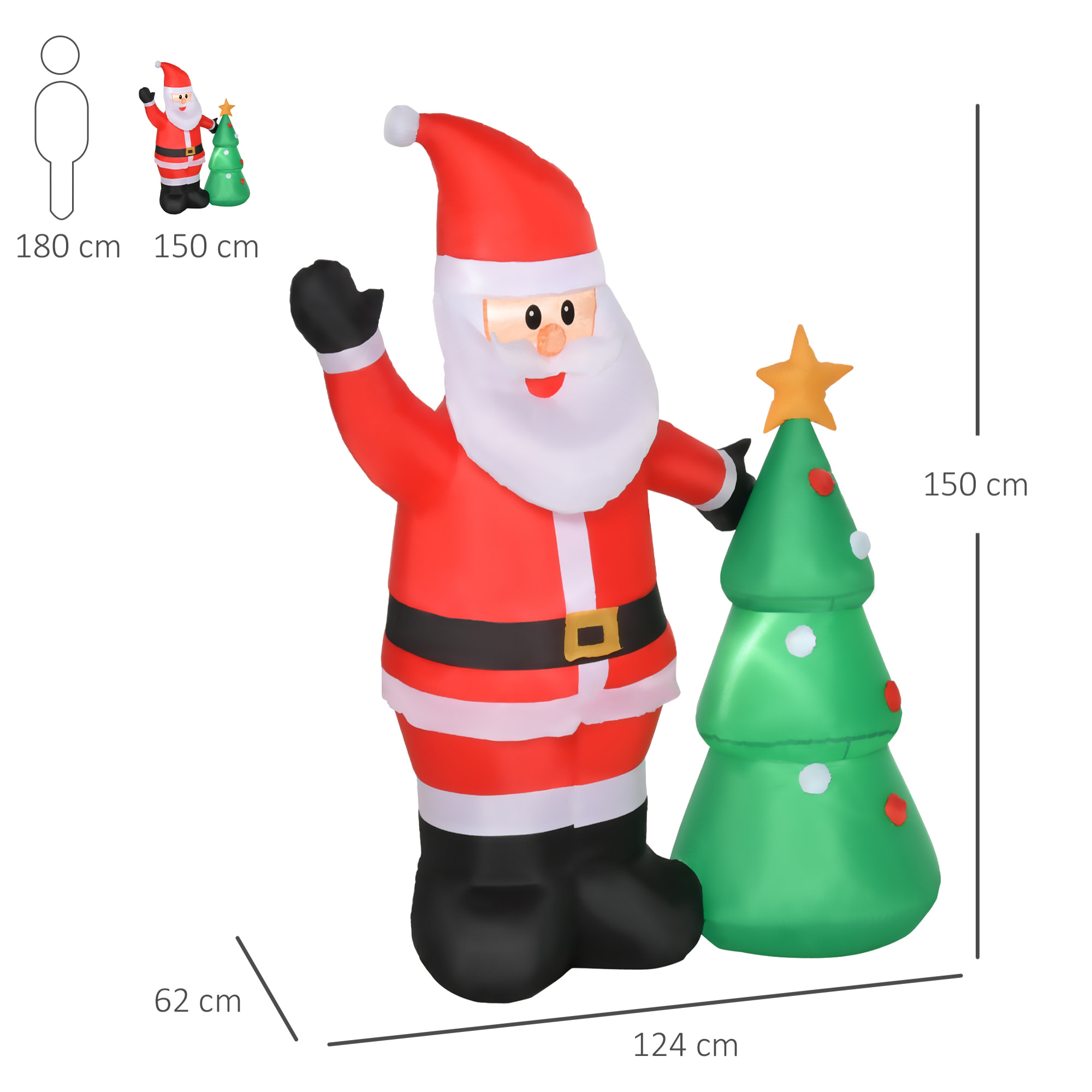 HOMCOM Babbo Natale Gonfiabile con Albero 150cm con Luci LED - Rosso