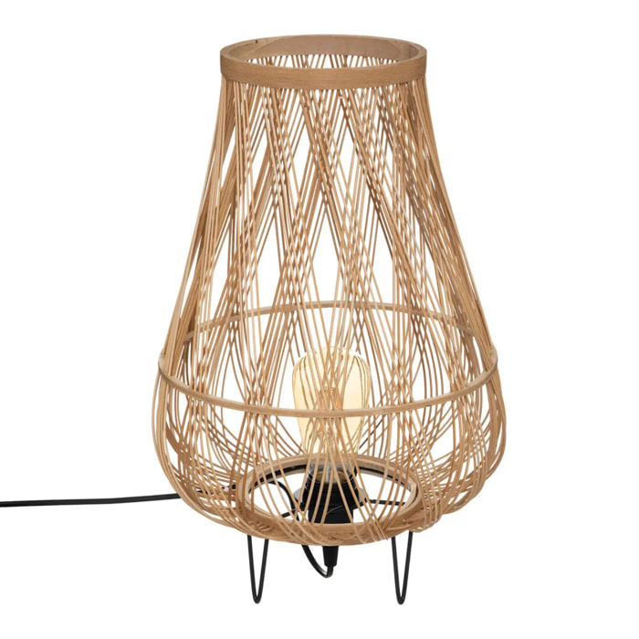 Lampe trépied "Daria" - rotin et métal - H44 cm