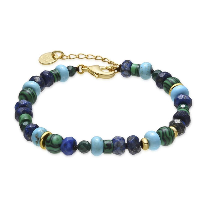 Pulsera con Lapislazuli Natural acabado oro 18k