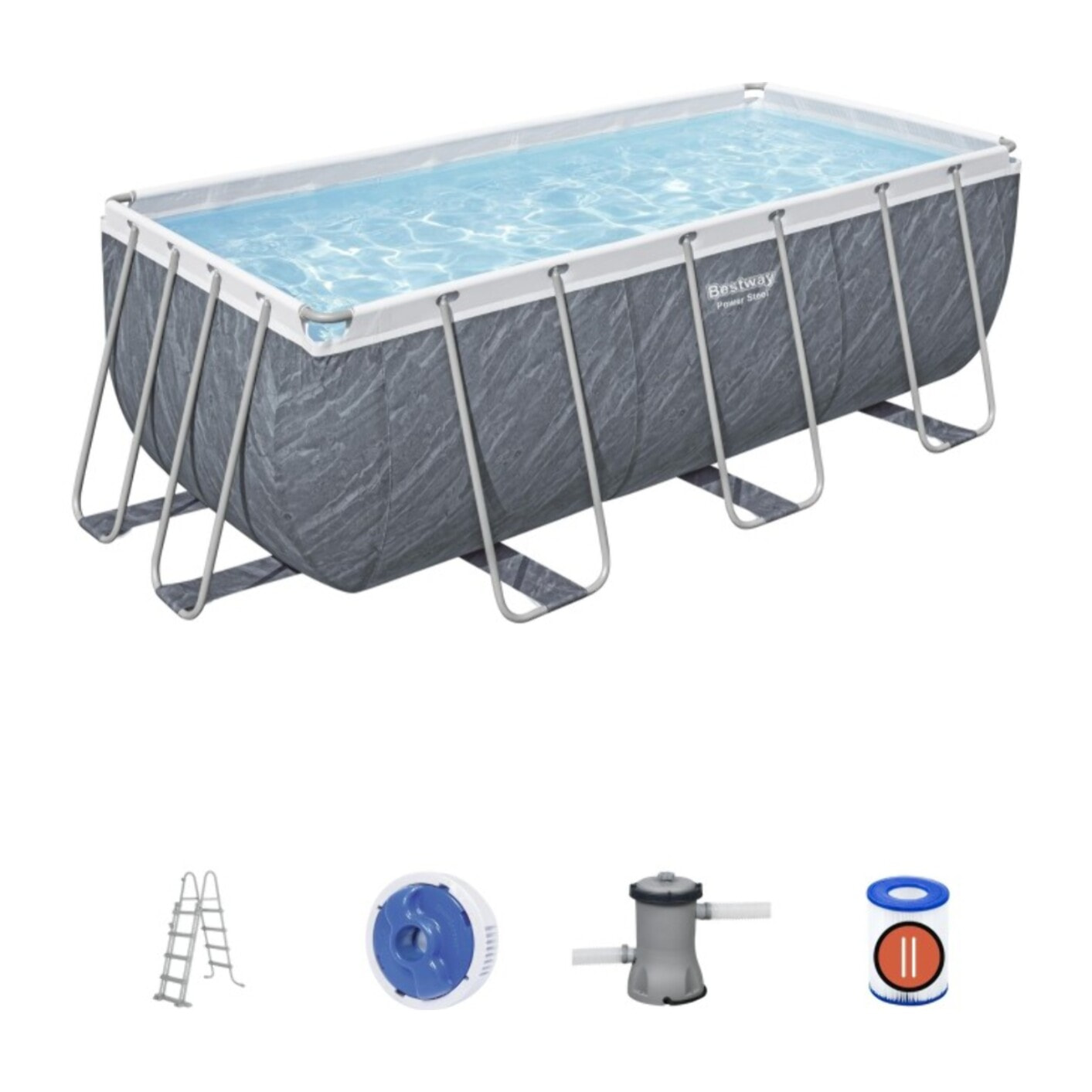 Bestway Piscine hors sol tubulaire rectangulaire Bestway Power Steel 412 x 201 x 122 cm décor marbre