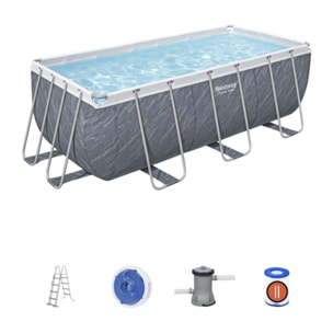 Bestway Piscine hors sol tubulaire rectangulaire Bestway Power Steel 412 x 201 x 122 cm décor marbre