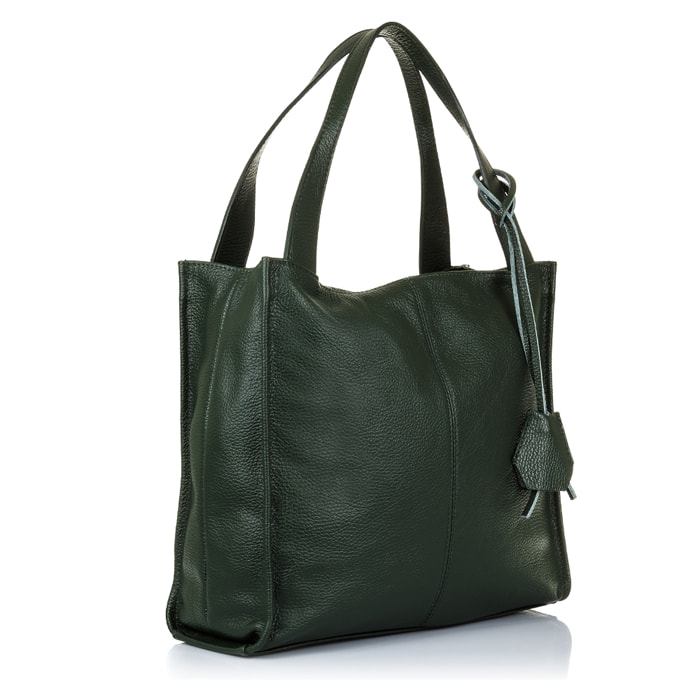 FIRENZE ARTEGIANI Borsa A Spalla da Donna Agazzano Vera Pelle Dollaro Made in Italy 34x14x32 Cm. Colore: verde scuro