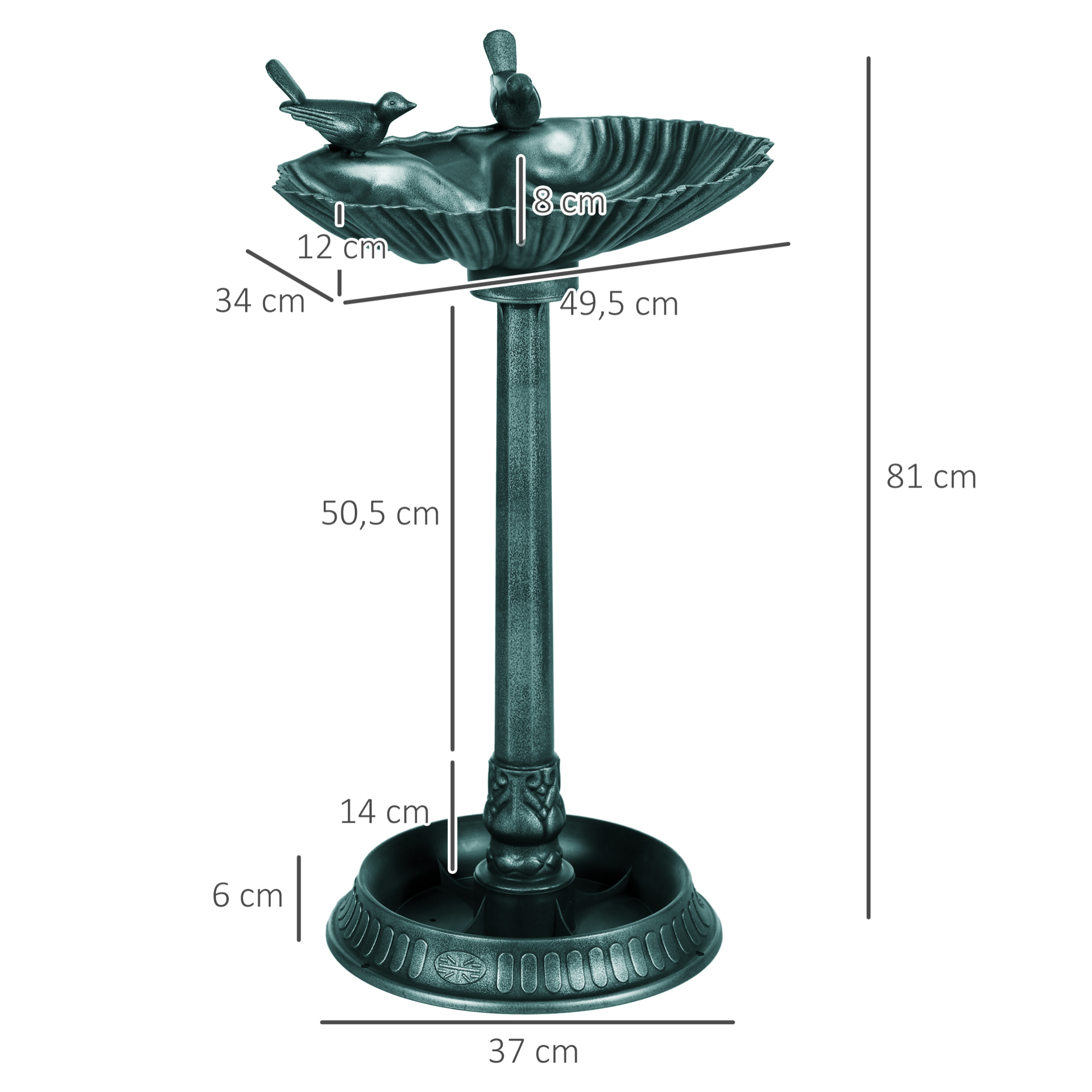 Bain d'oiseaux abreuvoir avec base de jardinière vert antique