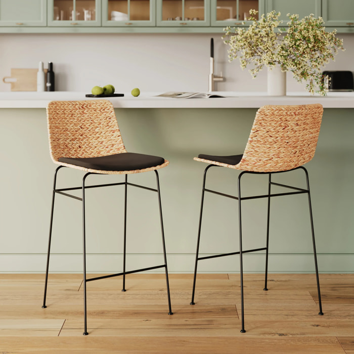 Lot de 2 chaises pour îlot central 66 cm en matière naturelle et noir - Faro