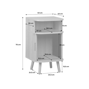 Lot de 2 tables de chevet 2 portes coulissantes + 1 niche effet bois rainuré. L 40 x P 40 x H 70cm