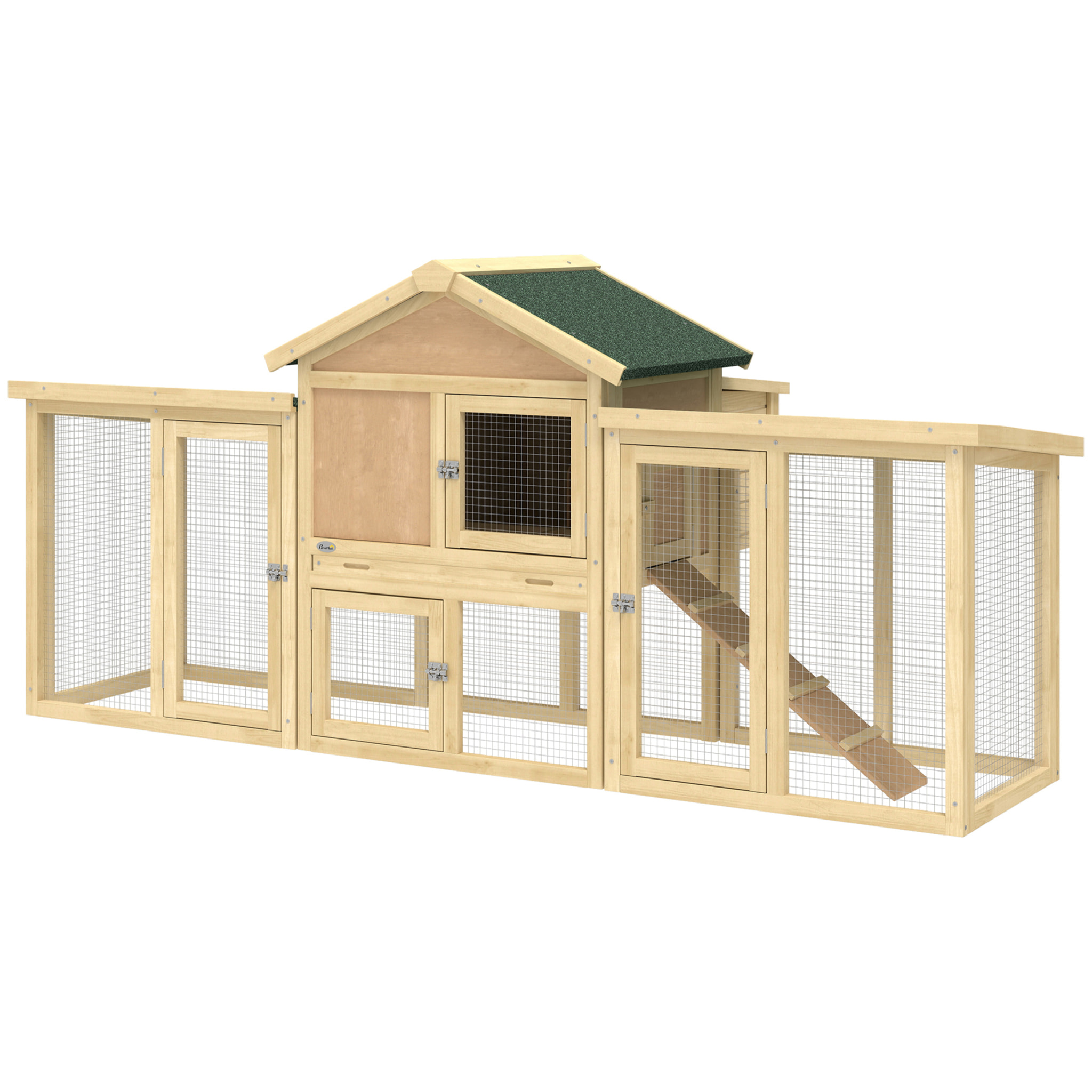 Poulailler chalet multi-équipé rampes nichoirs pondoirs plateau excrément fenêtre portes bois naturel