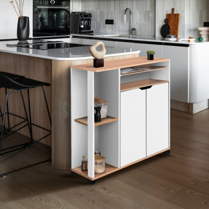 Desserte de cuisine sur roulettes avec rangements blanche