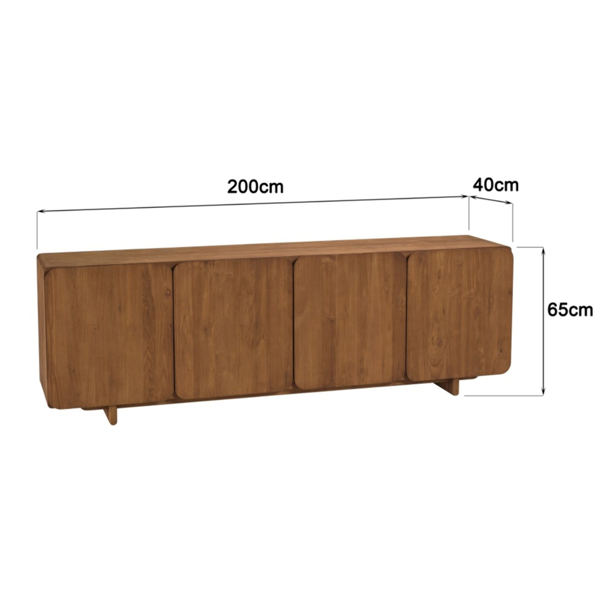 SIXTINE - Buffet 4 portes 200x65cm en bois de teck recyclé