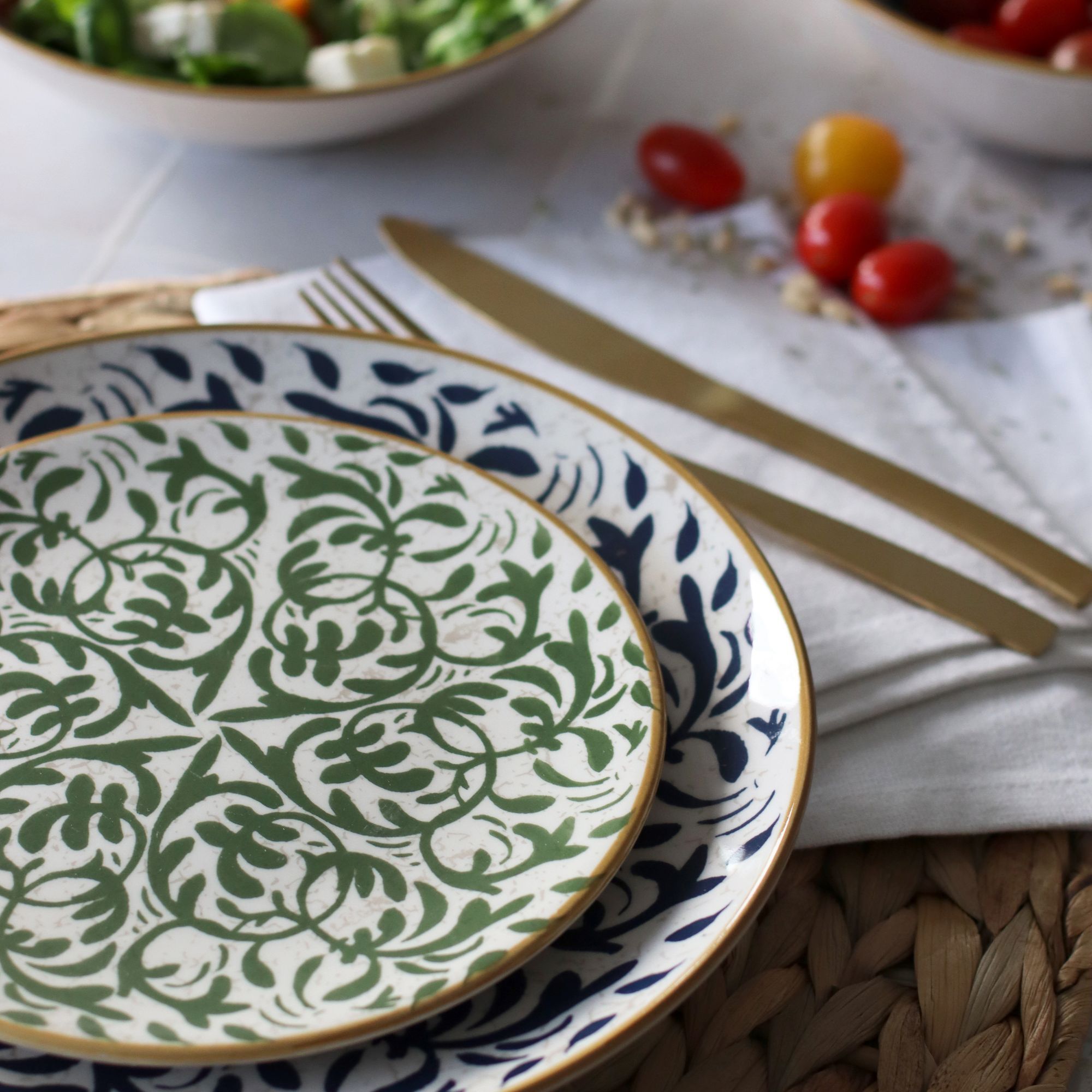 Lot de 6 assiettes à dessert à motif vert en grès 19cm HERACLEE