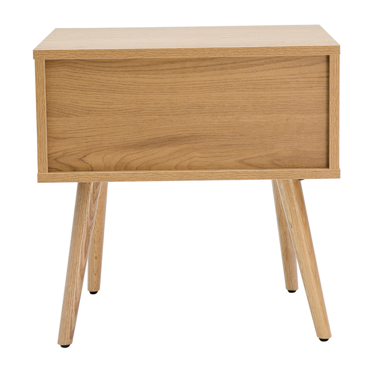Table de chevet finition bois clair, cannage rotin et métal noir MANILLE