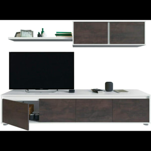 Parete Attrezzata Mobile Mobile Soggiorno TV con Mensola e Modulo Sospeso Salotto Legno Base Televisione Sala da Pranzo 200x41x43 cm Bianco E Ossido