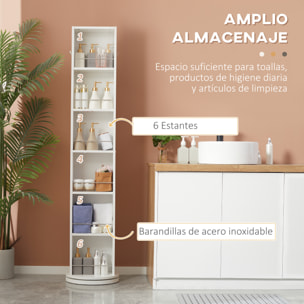 Armario Alto de Baño Giratorio Columna Auxiliar de Baño de 6 Niveles con Espejo de Cuerpo Entero para Dormitorio Aseo 36x36x171 cm Blanco