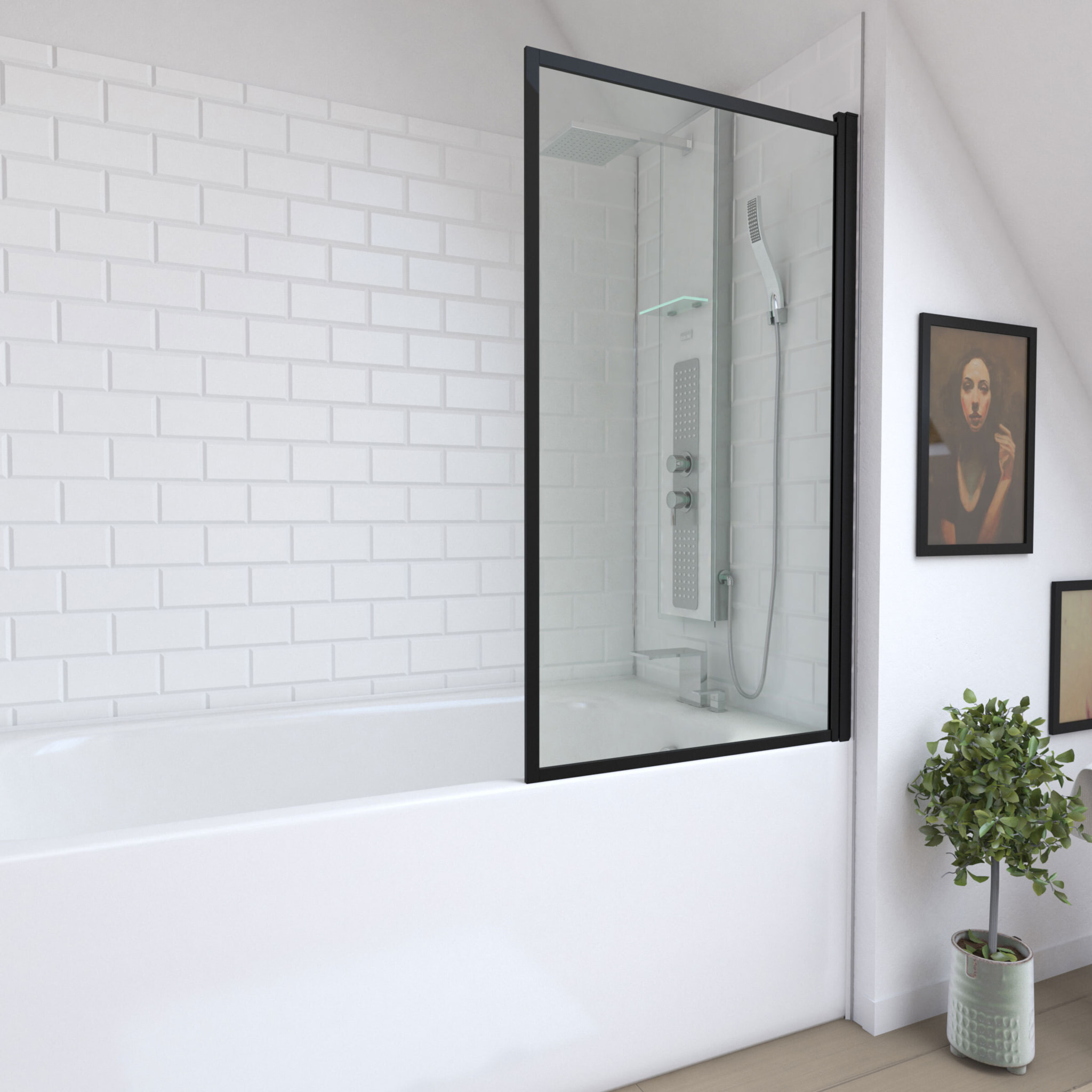 Pare baignoire rabattable 75x130cm - Finition Noir Mat - DARK CONTOURING SCREEN