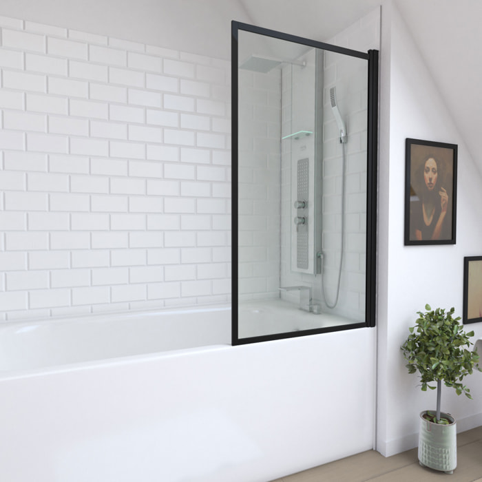 Pare baignoire rabattable 75x130cm - Finition Noir Mat - DARK CONTOURING SCREEN