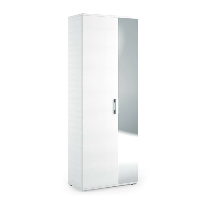 Scarpiera Eracle, Mobile multiuso da ingresso con anta a specchio , Armadio moderno portascarpe a 6 ripiani, 100% Made in Italy, 72x37h195 cm, Bianco