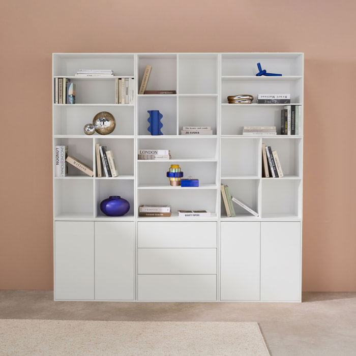 Kit étagère. bibliothèque décor bois blanc 9 éléments 100% modulable L 210 x P 35 x H 210cm - Kompo