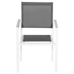 Lot de 6 chaises en aluminium blanc - textilène gris