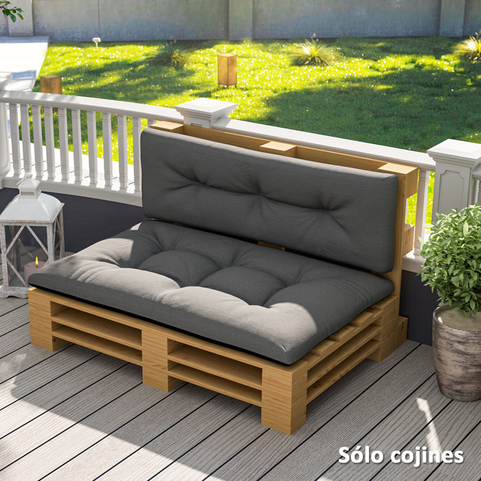 Conjunto de 2 Cojines para Palets con Tela Resistente Impermeable Anti-UV Cojines Exterior para Jardín Terraza Interior Asiento 120x77 cm Respaldo 120x40 cm Gris Oscuro