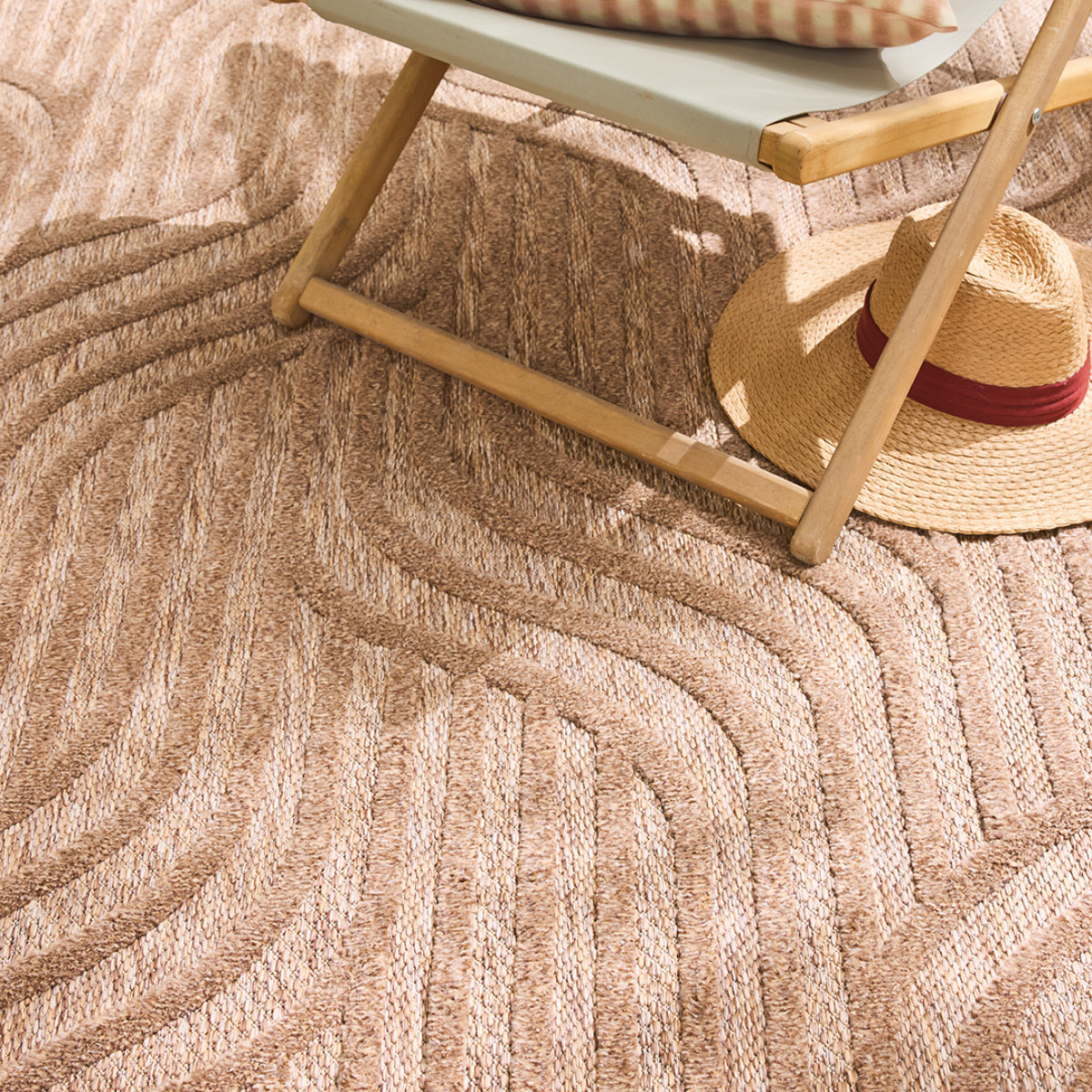 SANTORINI - Tapis d'intérieur/extérieur à motifs en relief abstrait - Beige