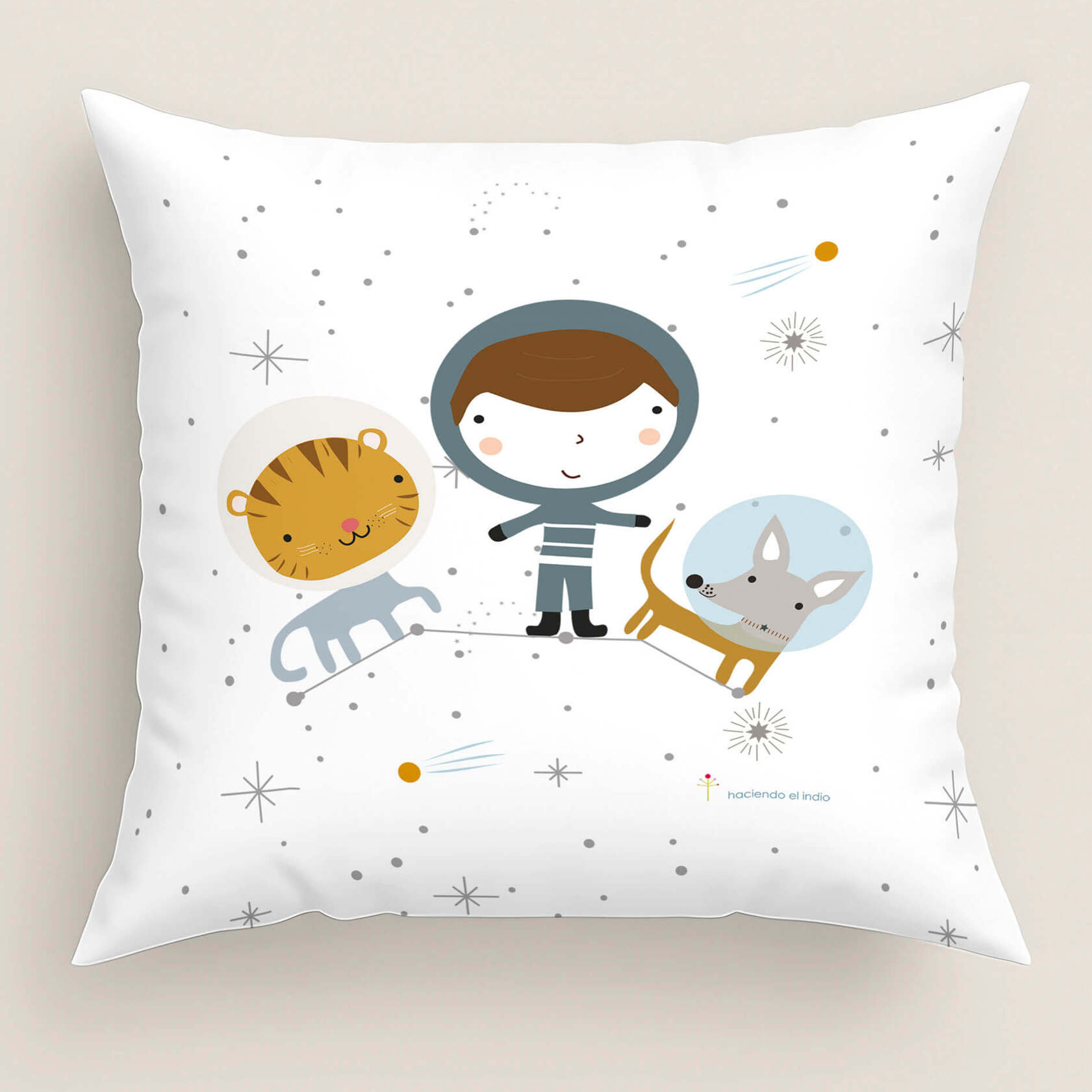 Funda de Cojín Estampado - Con Cremallera - Sin relleno - 100% Algodón - Viaje Espacial