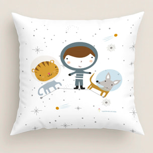 Funda de Cojín Estampado - Con Cremallera - Sin relleno - 100% Algodón - Viaje Espacial
