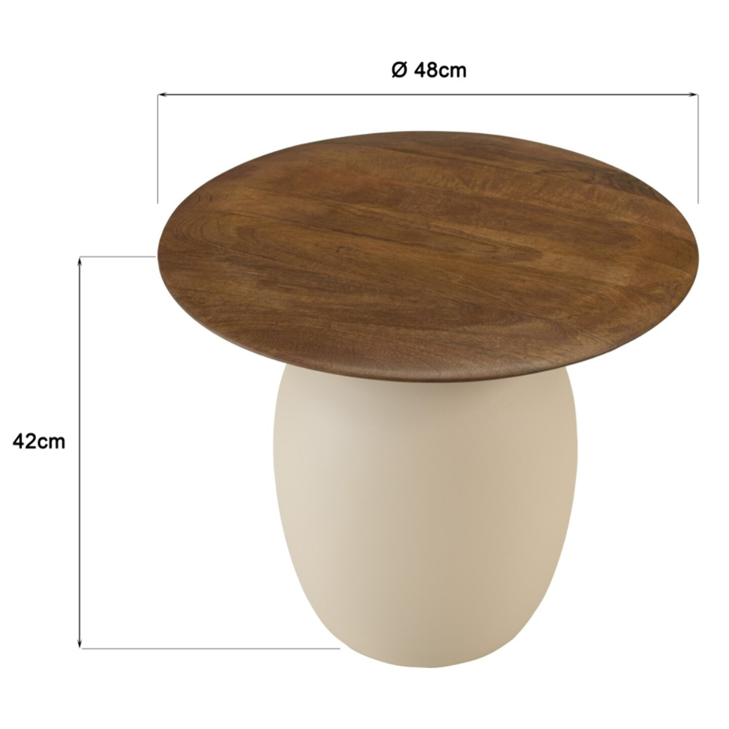 JAMES - Table d'appoint 48x48cm plateau en manguier pied métal ivoire JAMES
