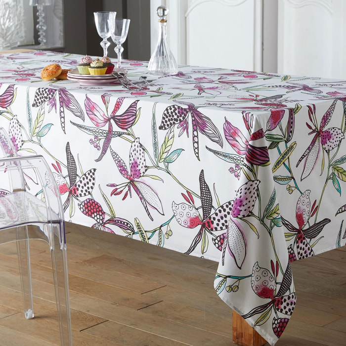 Nappe enduite aux fleurs exotiques - Blanc