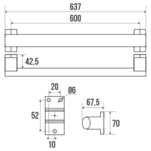 Barre  de maintien droite PMR PELLET Design 60 cm aluminium époxy gris caches résine gris anthracite