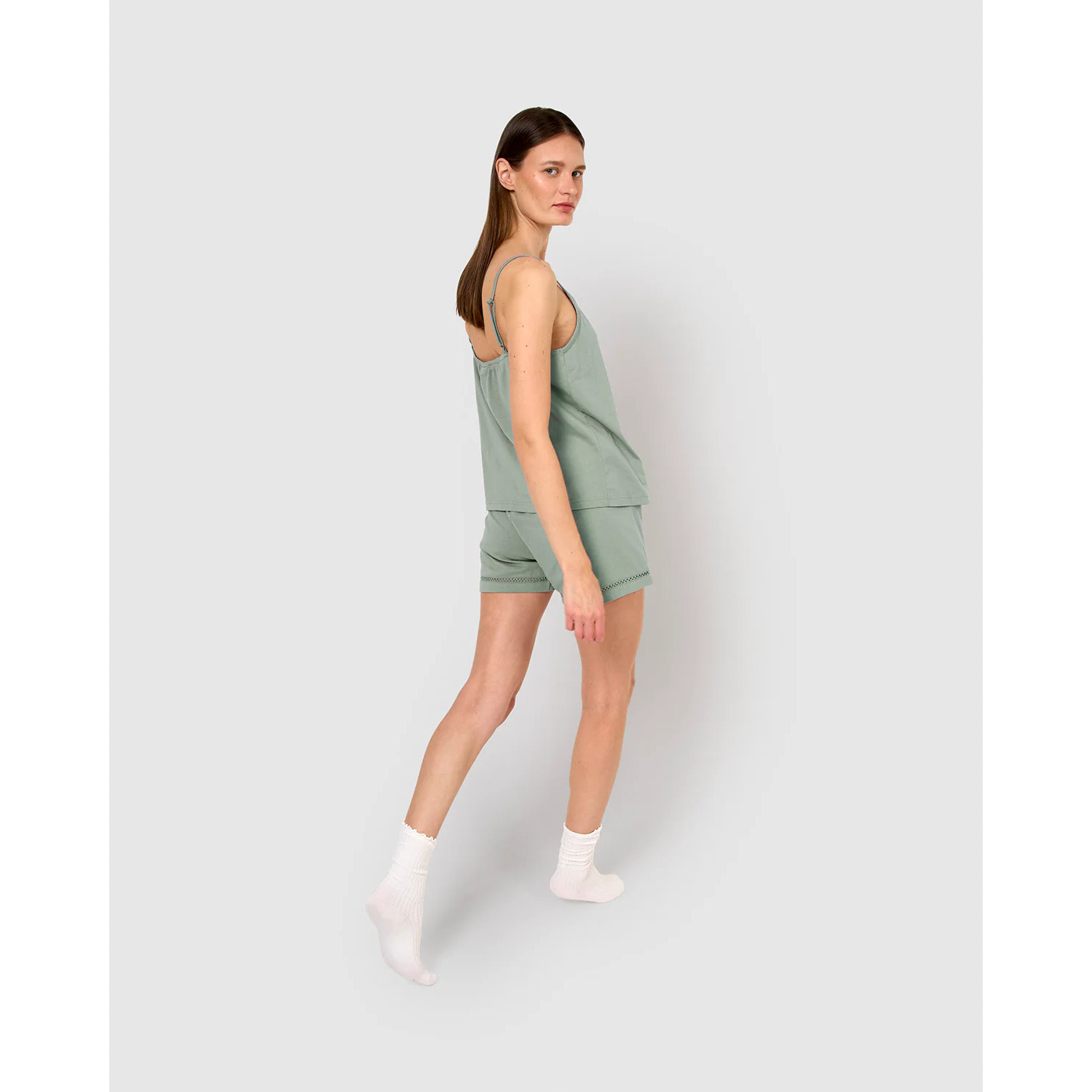 Pigiama corto cotone sfilatura spalline verde azzurrognolo