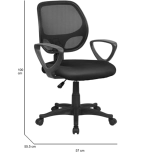 Sedia da ufficio Geraldton, Poltrona operativa a rete con braccioli, Seduta ergonomica da ufficio, 56x57h88/100 cm, Nero