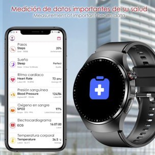 DAM Smartwatch TK25. ECG , glucosa en sangre, ácido úrico y lípidos, IMC grasa corporal, temperatura, O2 y tensión. 5,4x1,2x4,7 Cm. Color: Rojo