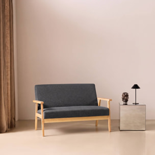 Canapé banquette 2 places bois d'hévéa tissu ISAK