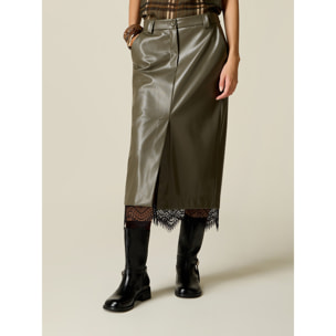 Oltre - Gonna tubino midi con pizzo - Verde militare