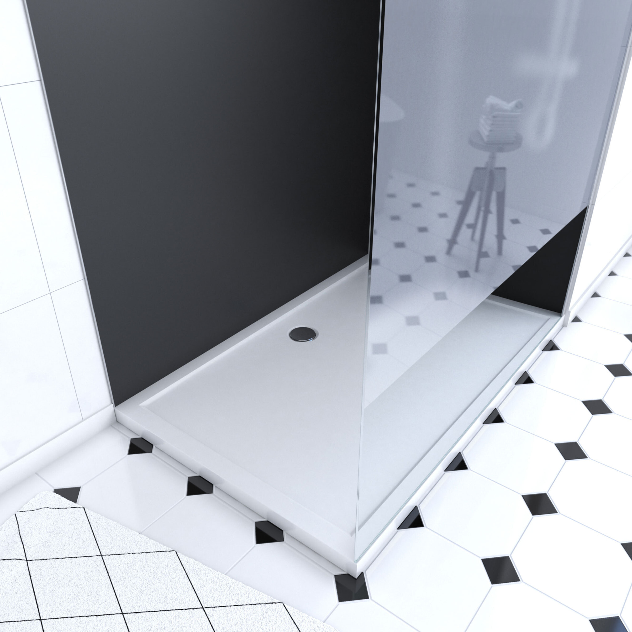 Pack Douche a l'Italienne 90x120 - Kit Panneaux Muraux Noir/Chrome + Receveur + Paroi Depolie 8 mm
