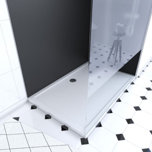 Pack Douche a l'Italienne 90x120 - Kit Panneaux Muraux Noir/Chrome + Receveur + Paroi Depolie 8 mm